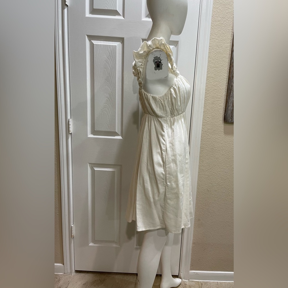 Abercrombie & Fitch Puff Strap Babydoll Linen Mini Dress In Cream Size Large - Picture 4 of 6